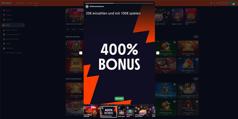 Der 400% Bonus von Betano.