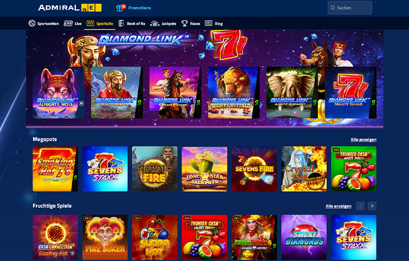 Die Startseite des AdmiralBet Casinos.