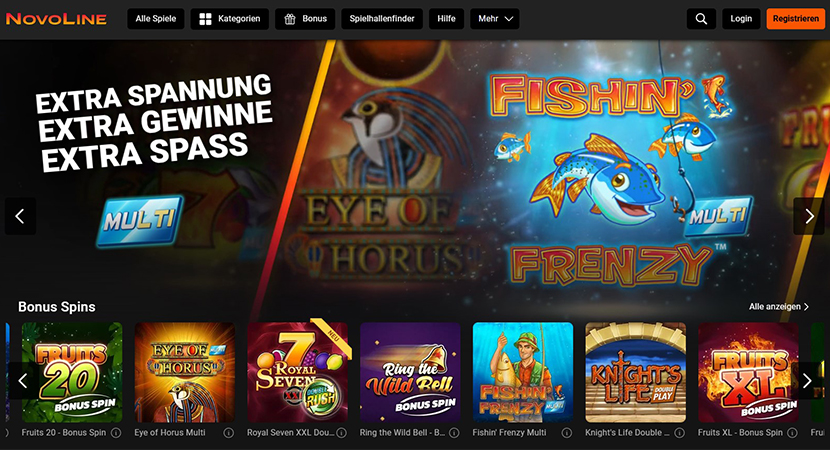 Die Startseite des Novoline Casinos.