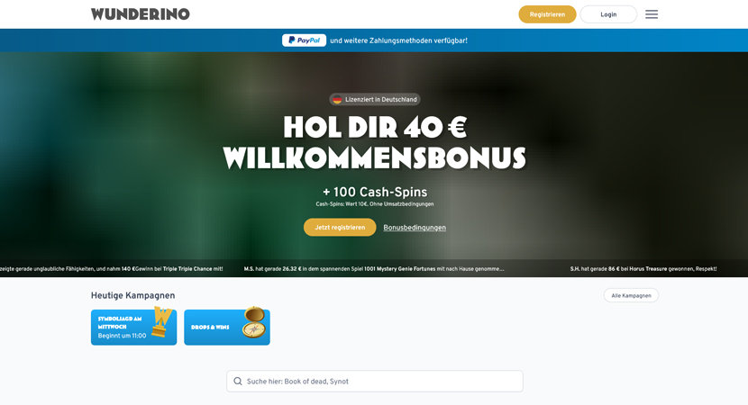 Der 400% Bonus von Wunderino.